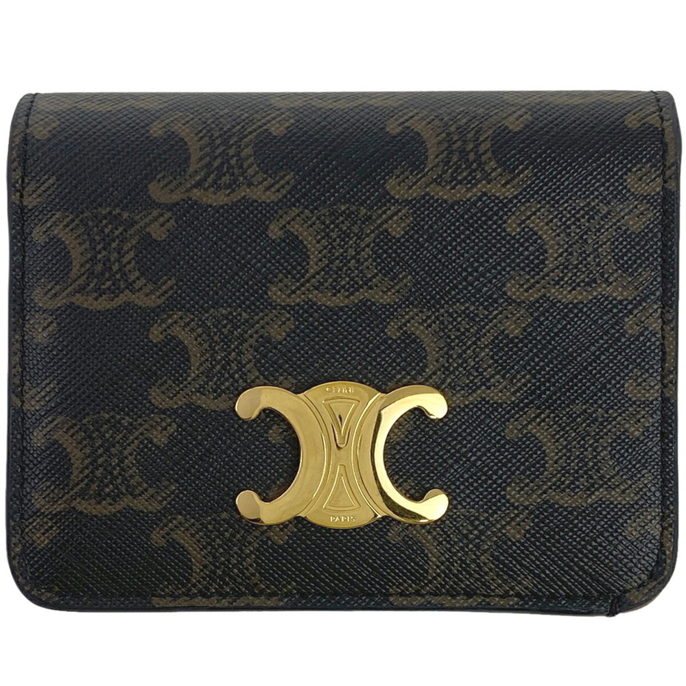 Celine Triomphe Wallet Brown Bifold Compartment Canvas Compact - Picture 2 of 7